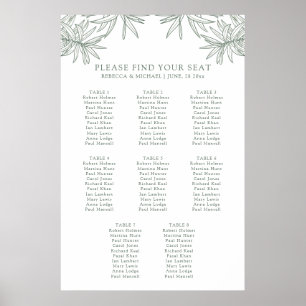 Forest Green Simple Botanical Seating Chart Poster