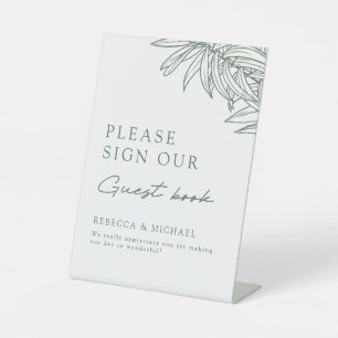 Forest Green Simple Botanical Wedding Guest Book Pedestal Sign