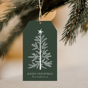 Forest Green Simple Christmas Pine Tree Gift Tags