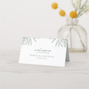Forest Green Simple Hand Drawn Botanical Folded Place Card