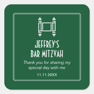 Forest Green Simple Torah Bar Mitzvah Square Sticker