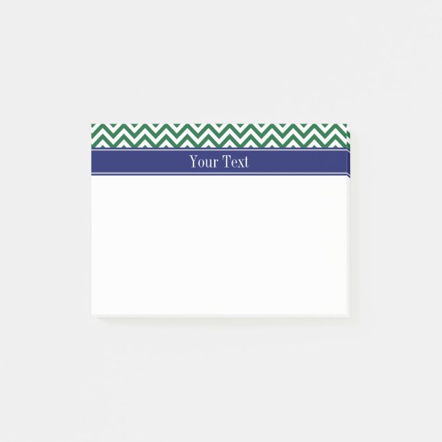 Forest Green SLg Chevron Navy Name Monogram Post-it Notes (Front)
