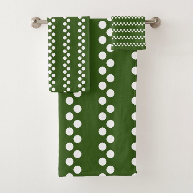 Forest Green: Small white Polka Dot Pattern Bath Towel Set (Insitu)