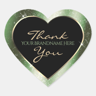 Forest Green Sparkle Glitter Frame Thank You Heart Sticker