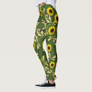 Forest Green Sunflower Dragenfly  Leggings