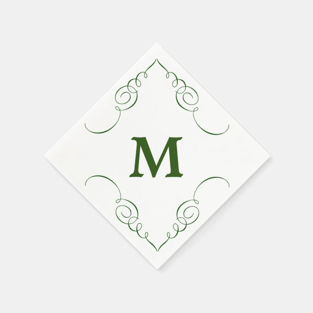 Forest Green Swirl Border Monogram All Occasion Napkin (Corner)