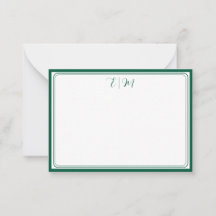 Forest Green three Border Monogram Note Card