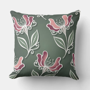 Forest Green Tulip Floral Decorative Pillow