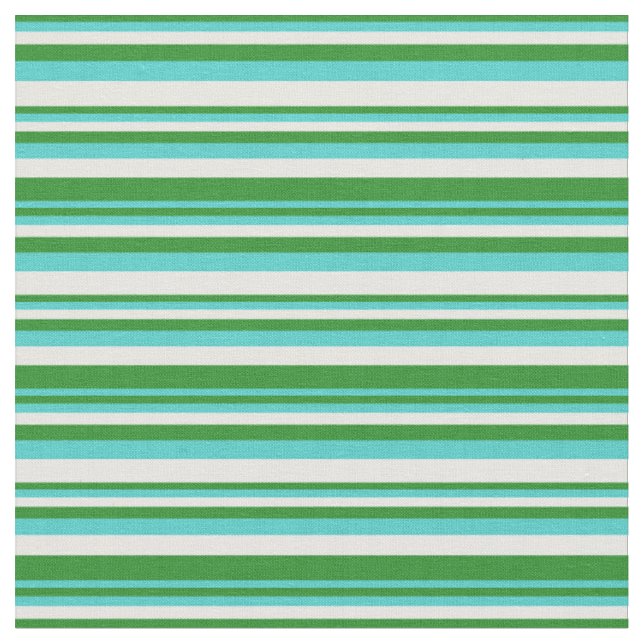 Forest Green, Turquoise & White Stripes Fabric (Close Up)