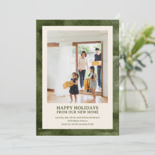 Forest Green Watercolor New Home Family Photo Holiday Card