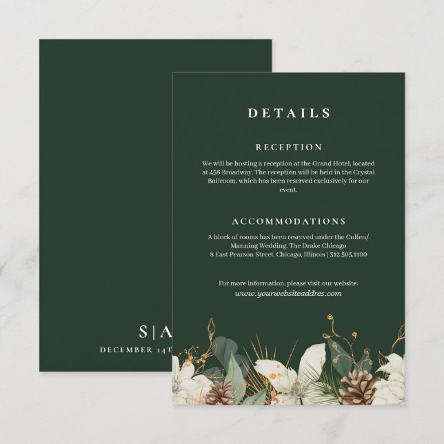 Forest green watercolor wedding information  enclosure card (Front/Back)