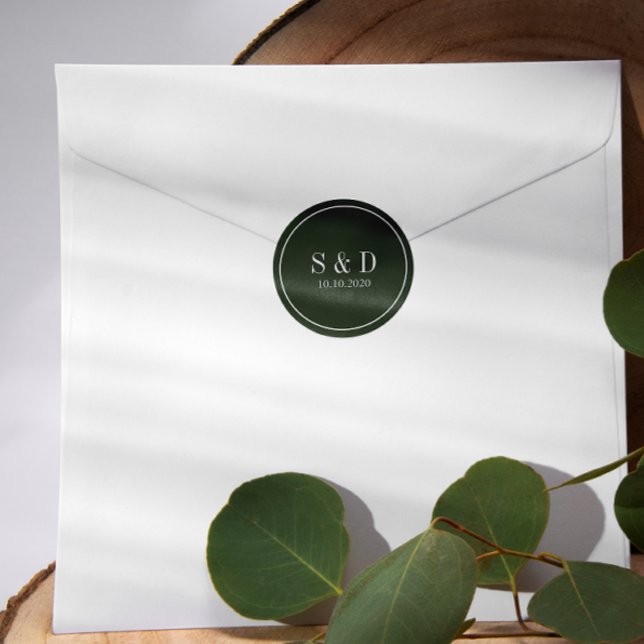 Forest Green |  Wedding Classic Monogram Classic Round Sticker (Creator Uploaded)