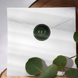 Forest Green    Wedding Classic Monogram Round Sticker