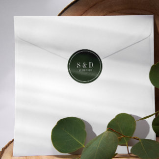 Forest Green |  Wedding Classic Monogram Round Sticker
