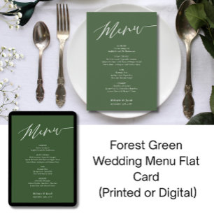Forest Green Wedding Flat Menu Card