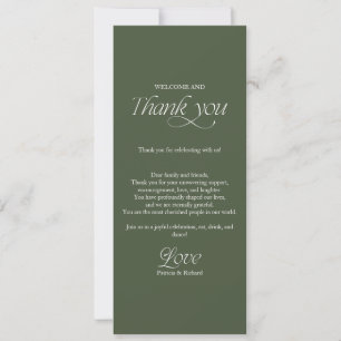 Forest Green Wedding Menu and Thank You Place Card
