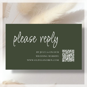 Forest Green Wedding RSVP QR Code Enclosure Card