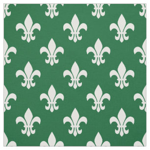Forest Green, White Fleur De Lis Pattern Fabric