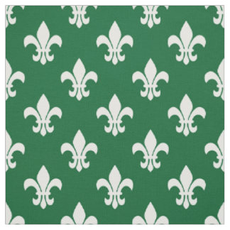 Forest Green, White Fleur De Lis Pattern Fabric