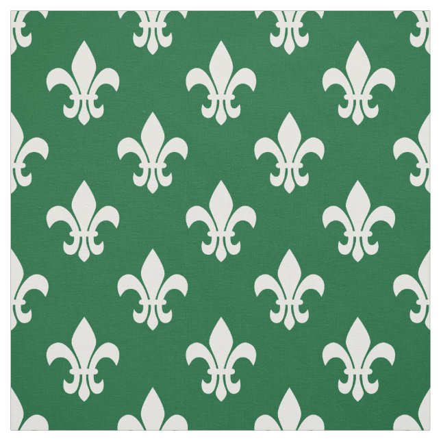 Forest Green, White Fleur De Lis Pattern Fabric (Swatch)