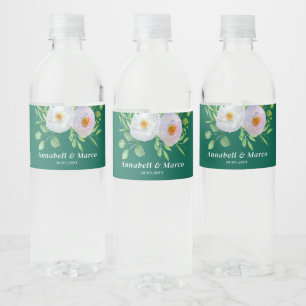 Forest Green White Floral  Water Bottle Label