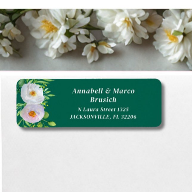 Forest Green White Floral Wedding Return Address (Creator Uploaded)