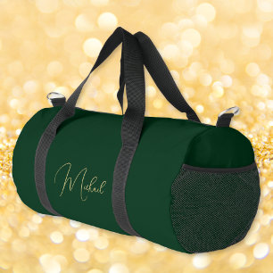 Forest Green White Monogrammed Gym Sports Travel Duffle Bag