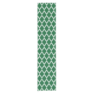 Forest Green, White Moroccan Quatrefoil Pattern #4 Short Table Runner