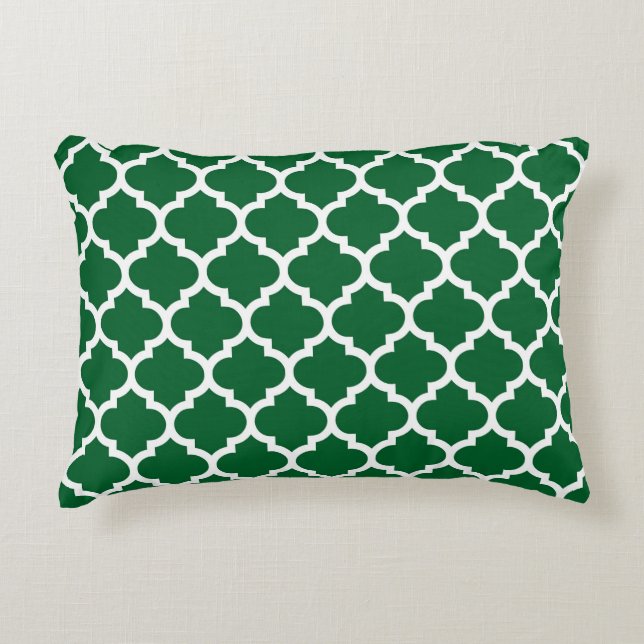 Forest Green White Moroccan Quatrefoil Pattern #5 Accent Pillow (Front)
