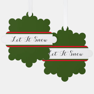 Forest Green White Stripes Black Let It Snow Text Ornament Card