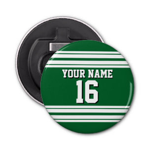 Forest Green White Team Jersey Custom Number Name Bottle Opener