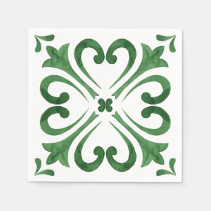 Forest Green & White Watercolor Floral Moroccan Napkin