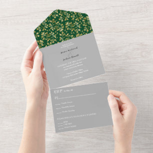 Forest Green Winter Night Wedding All In One Invitation