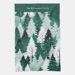 Forest Green Winter Trees Snow Christmas Kitchen Towel