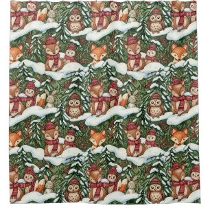 Forest Green Winter Woodland Friends Pattern