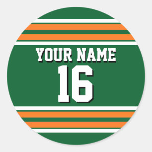 Forest Green with Orange White Stripes Team Jersey Classic Round Sticker
