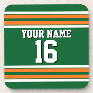 Forest Green with Orange White Stripes Team Jersey Coaster