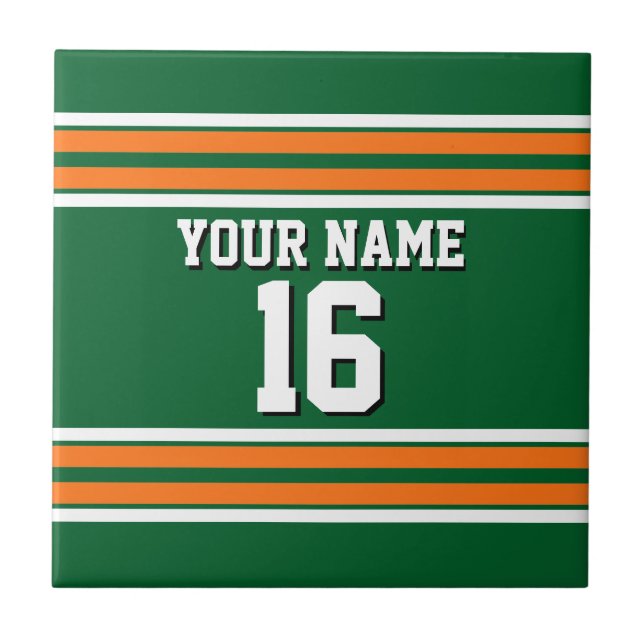 Forest Green with Orange White Stripes Team Jersey Tile (Front)