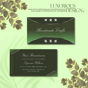 Forest Green with Silver Decor & Sparkle Diamonds Business Card