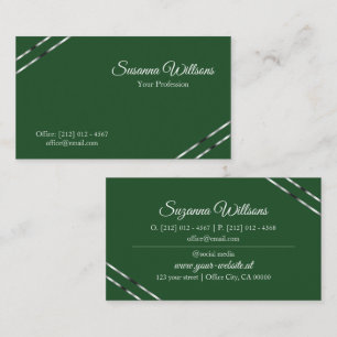 Forest Green with Silver Lines Classy and Elegant Business Card