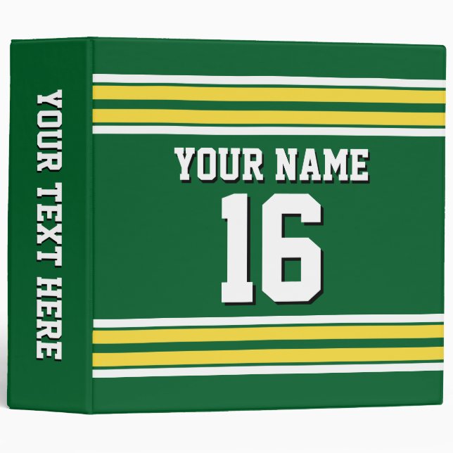 Forest Green with Yellow White Stripes Team Jersey Binder (Front/Spine)