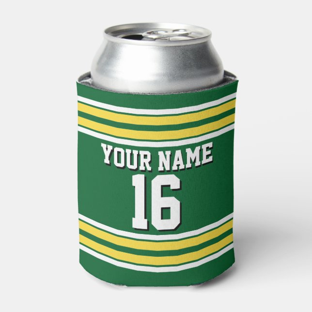 Forest Green with Yellow White Stripes Team Jersey Can Cooler (Can Front)