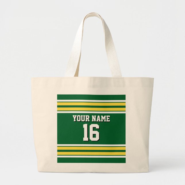 Forest Green with Yellow White Stripes Team Jersey Large Tote Bag (Front)
