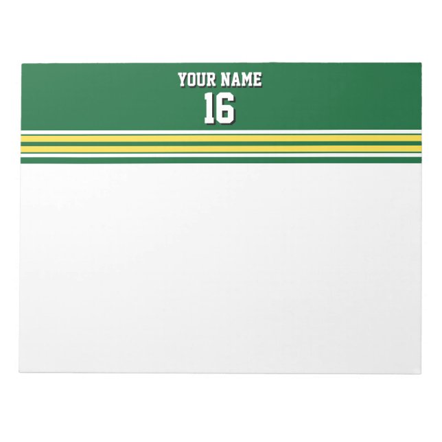Forest Green with Yellow White Stripes Team Jersey Notepad (Front)