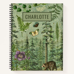 Forest Green Woodland Animal Personalized Notebook