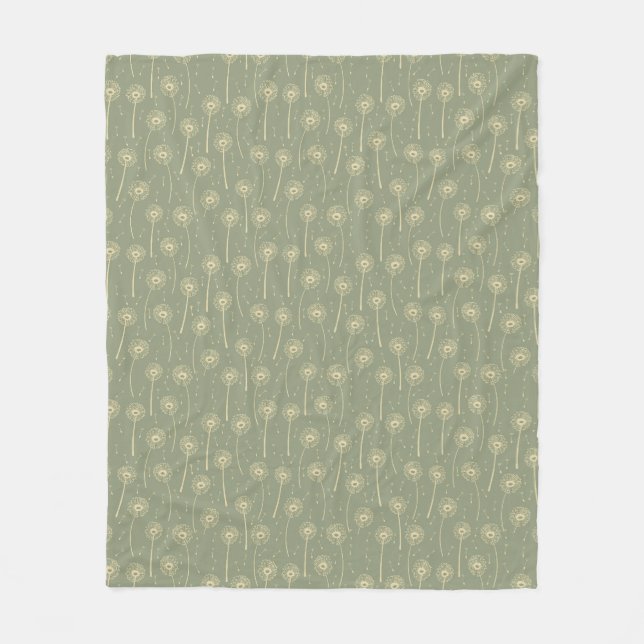 forest green yellow bohemian dandelions pattern fleece blanket (Front)