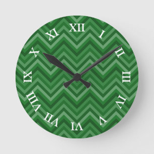 Forest Green Zig Zag Pattern with Editable Numbers Round Clock