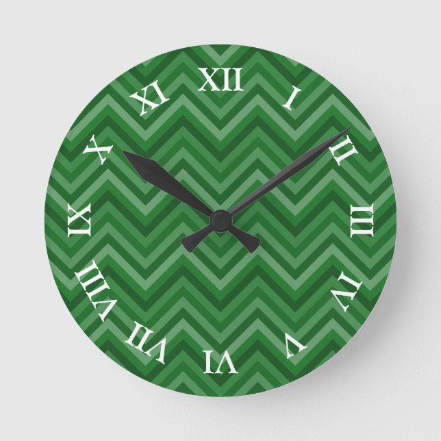 Forest Green Zig Zag Pattern with Editable Numbers Round Clock (Front)