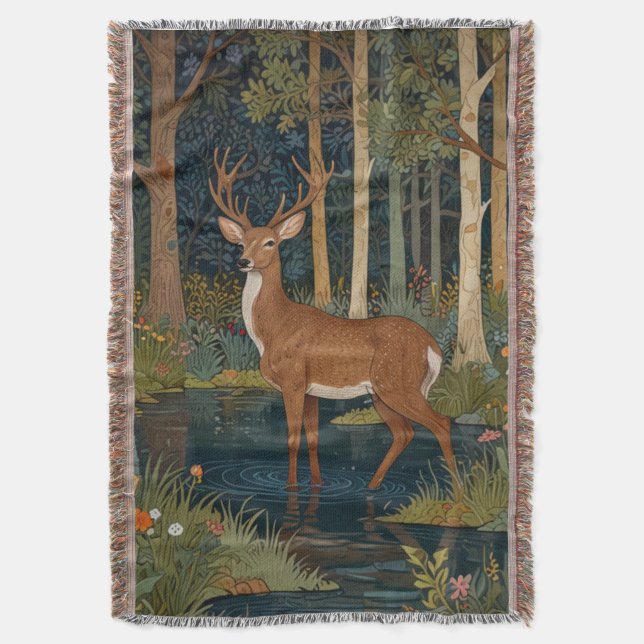Forest Greenery Illustration Featuring Rustic Boho Throw Blanket (Front Vertical)