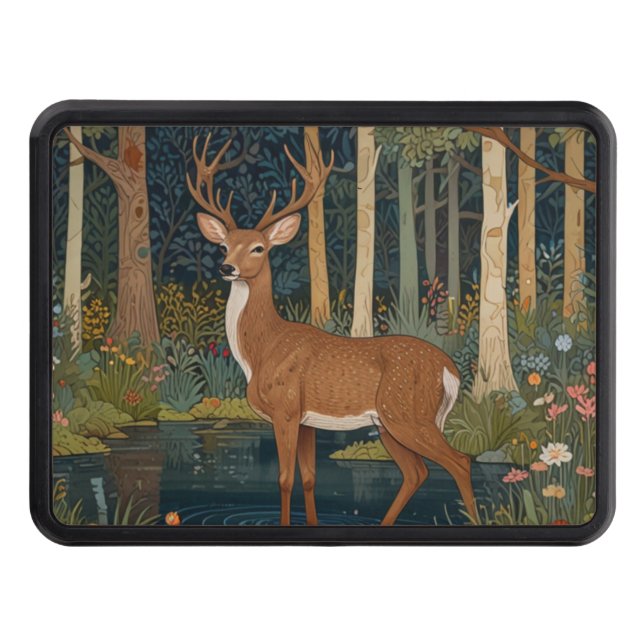 Forest Greenery Illustration: Rustic Boho Deer" Trailer Hitch Cover (Front)